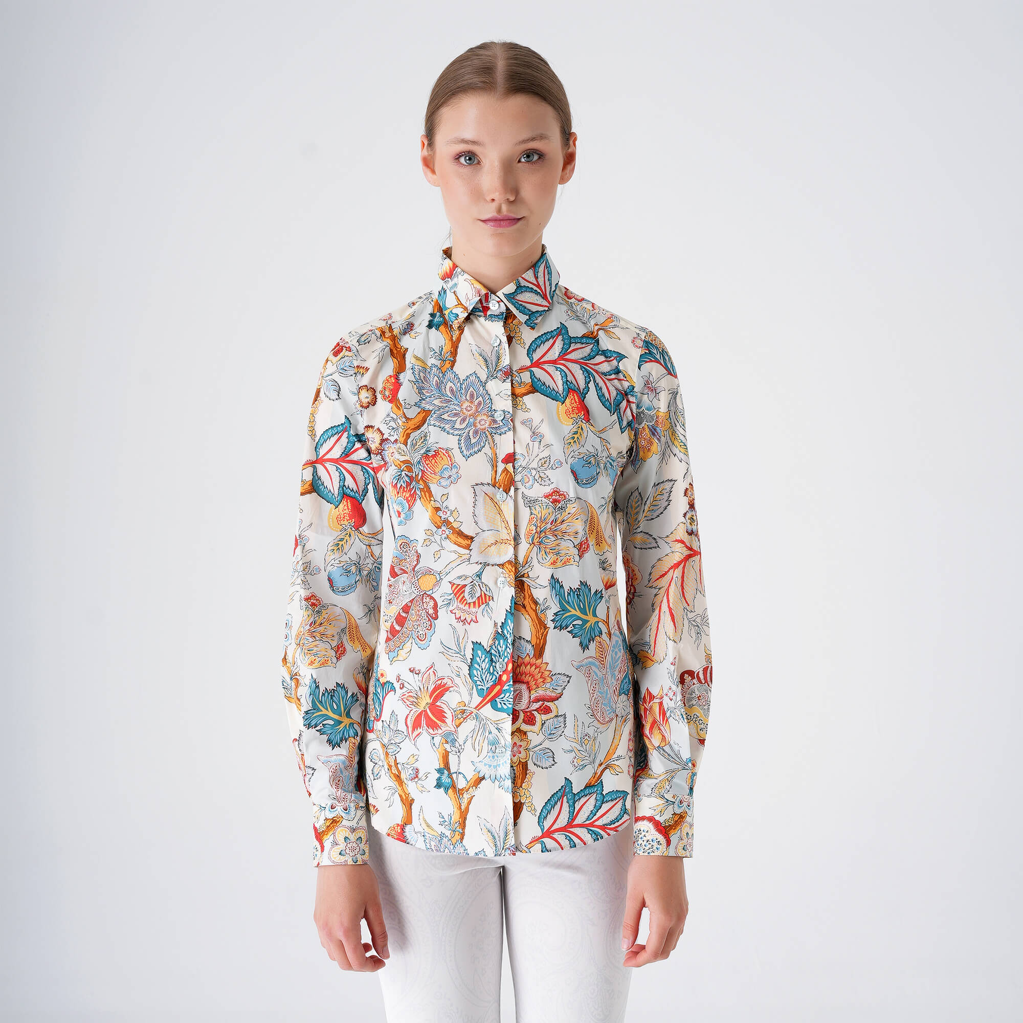 Etro - Baby Blue & Red Yellow Floral Paisley Cotton Shirt 